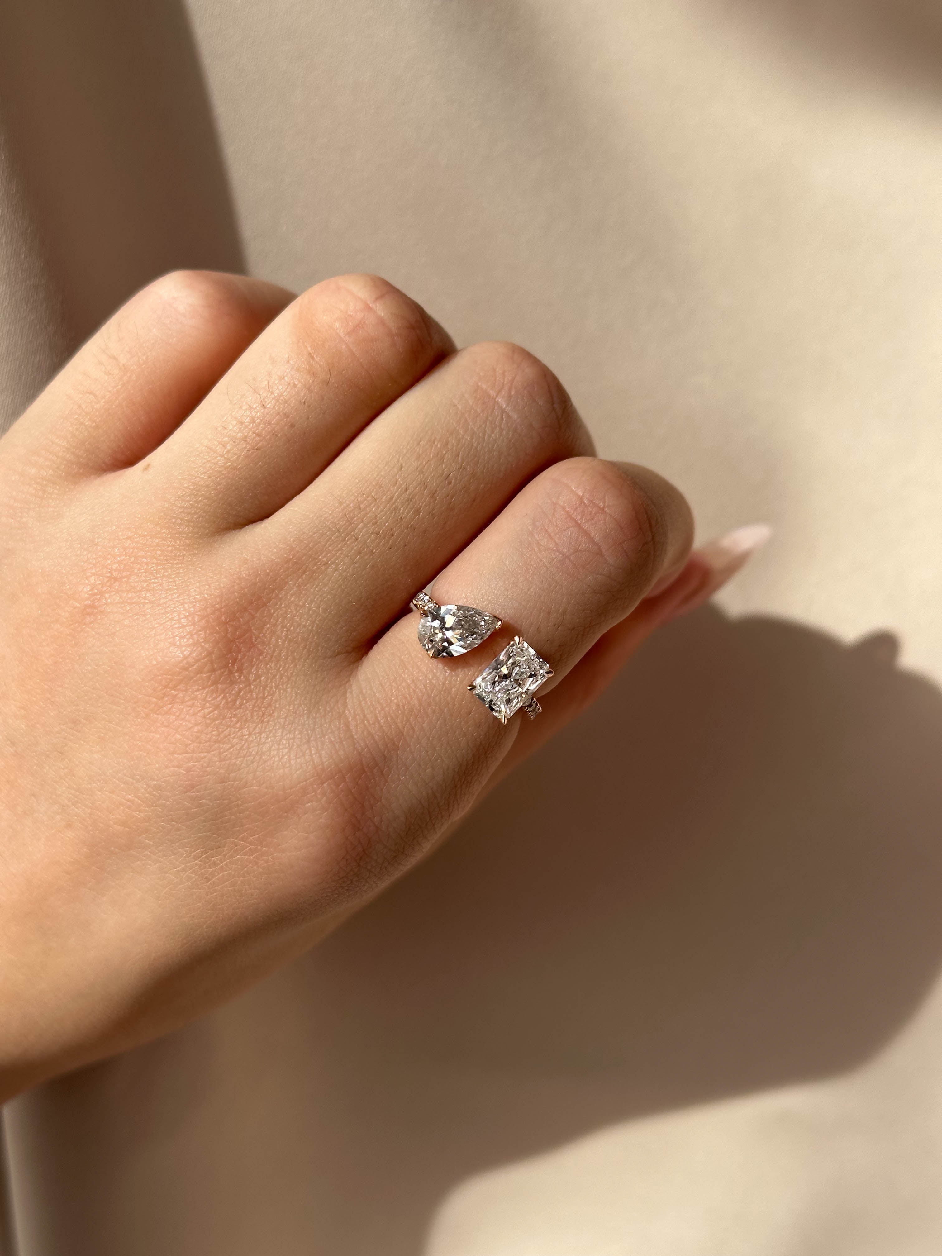 Marquise Shaped Three Stone Lab Grown Diamond Engagement Ring